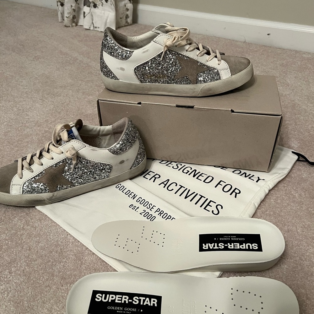 Golden Goose Women's Glitter Sneakers - Silver and White